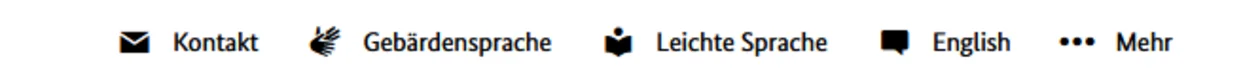 Navigatonsleiste mit den Menüpunkten Kontakt, Gebärdensprache, Leichte Sprache, Englisch, mehr
